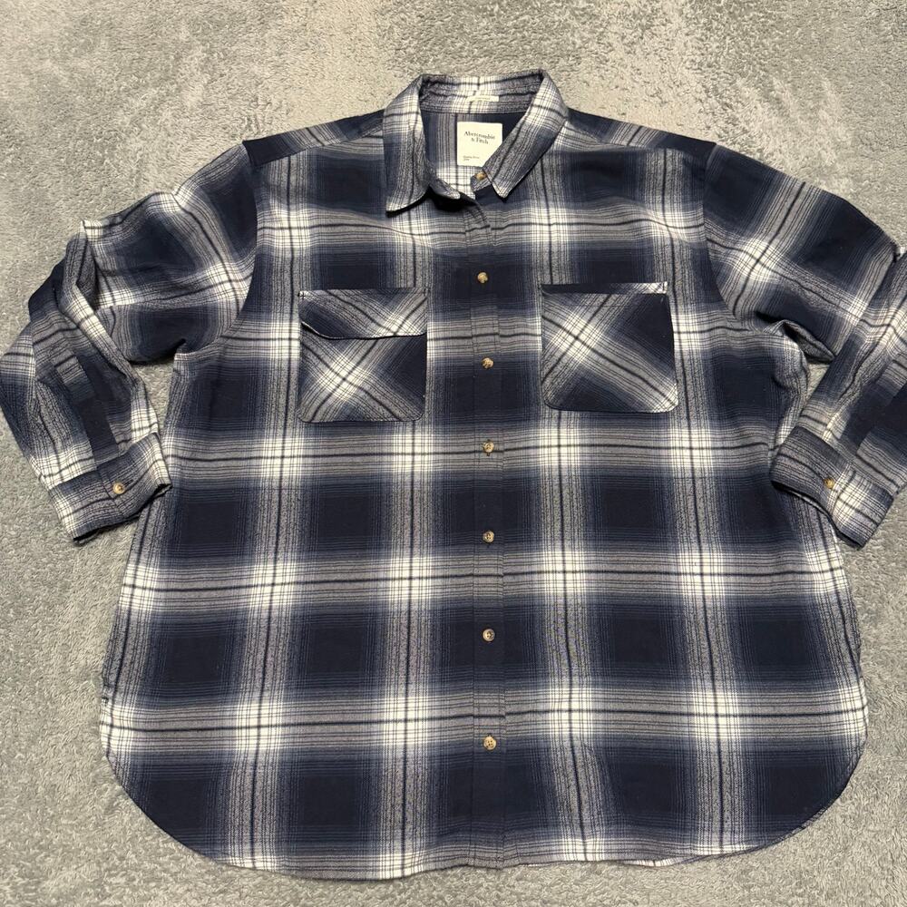 Abercrombie & Fitch Shirt Womens XL Oversized flannel Plaid Blue Pockets